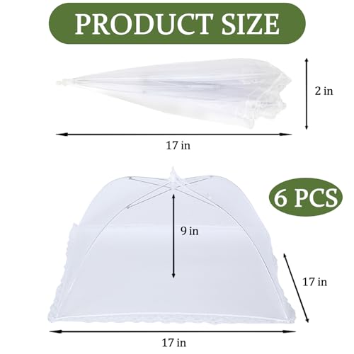 6 Pack Food Tents/Food Covers for Outdoor Mesh Screen Include 6 Standard (17"X 17") Collapsible and Reusable Mesh Food Covers for Outside, Picnic Accessories, BBQ - size: 6 PACK (6*L)