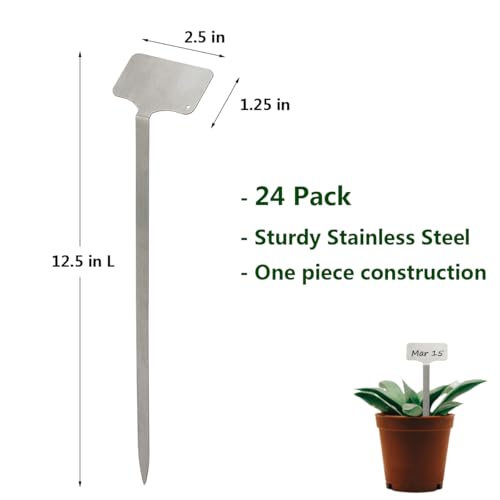 24 Pack Stainless Steel Plant Labels, Waterproof Metal Plant Markers for Outdoor Garden, Greenhouse, Vegetables, Herbs, Flowers - Comes with 2 Permanent Markers (Large-12.5 in L) - size: Large-12.5 in L