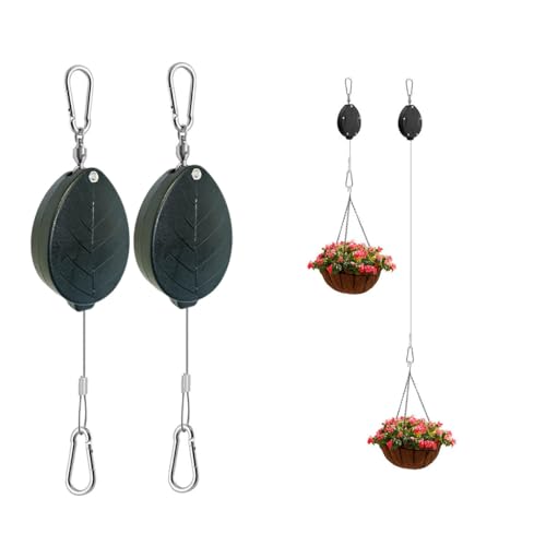 Update Retractable Plant Hanger with Pulley System - 2 Pack Adjustable 1.6M Stainless Steel Plant Hooks for Pots, Bird Feeders & Storage | 15kg/33lbs Max Load, Rustproof Indoor/Outdoor Use - color: Update Black 2P