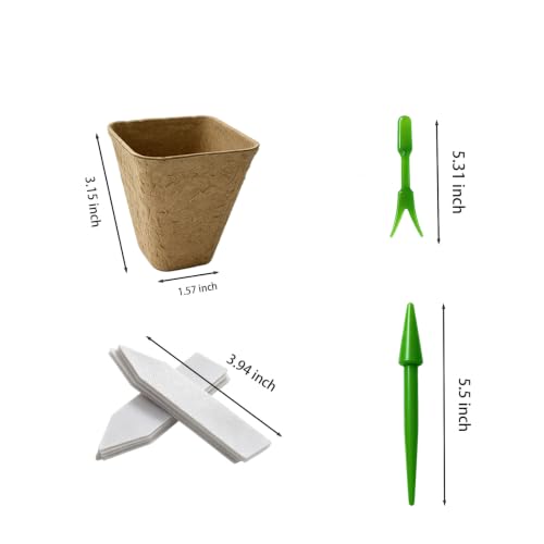 36 Pcs Square Peat Pots Nursery Kit with Labels & Garden Tools