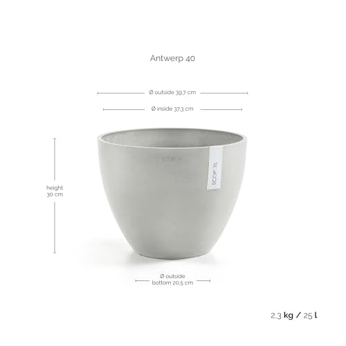 Ecopots Antwerp Round Tapered Flower Planter, White Grey, 16" - color: White Grey, size: 16"