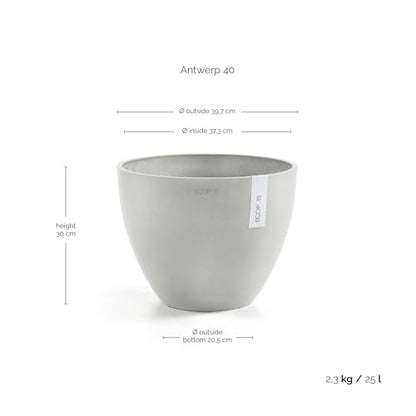Ecopots Antwerp Round Tapered Flower Planter, White Grey, 16" - color: White Grey, size: 16"