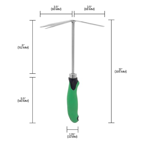 Zenport 15311A Shrub Rake Hoe Fork Combo, 12-Inch, Green - 3 Pack