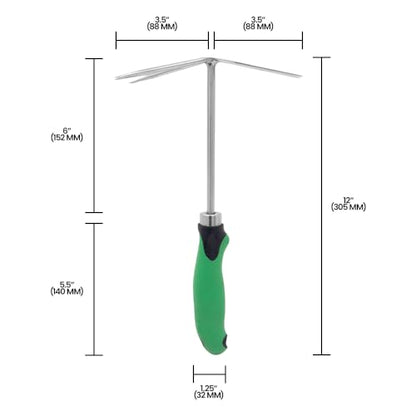 Zenport 15311A Shrub Rake Hoe Fork Combo, 12-Inch, Green - 3 Pack