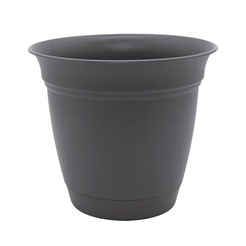 The HC Companies Eclipse Round Planter with Saucer - Outdoor & Indoor Plant Pot with Drainage Holes - Lightweight, UV-Resistant Plastic Pots for Plants, Flowers & Herbs (6" Warm Gray, Pack of 1) - color: Warm Gray, size: 6"