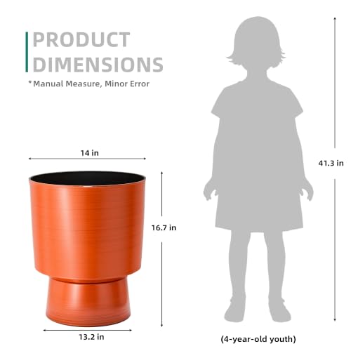 16.8" Planters for Outdoor Plants, Large Urn Flower pots S/2 - color: 16.8"-orange Linear Texture