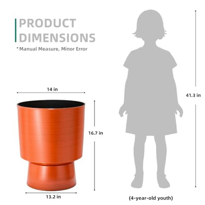 16.8" Planters for Outdoor Plants, Large Urn Flower pots S/2 - color: 16.8"-orange Linear Texture