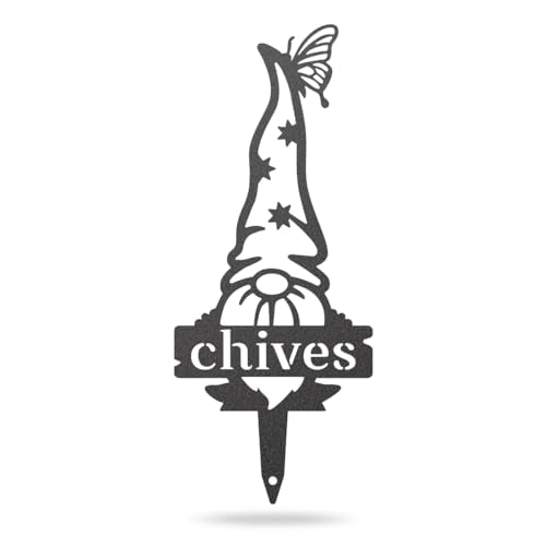 RealSteel Gnome Plant Markers Metal Garden Stakes | Outdoor Garden Labels & Plant Tags for Vegetables & Herbs | Decorative Yard & Raised Bed Garden Signs | Gardening Gift | Made in USA - Chives - style: CHIVES
