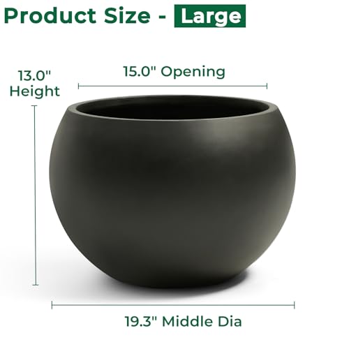 FloraFairy 19.3" Dia-13 H Fiberstone Sphere Planter, Black Round Flower Pot - color: Black, size: Large
