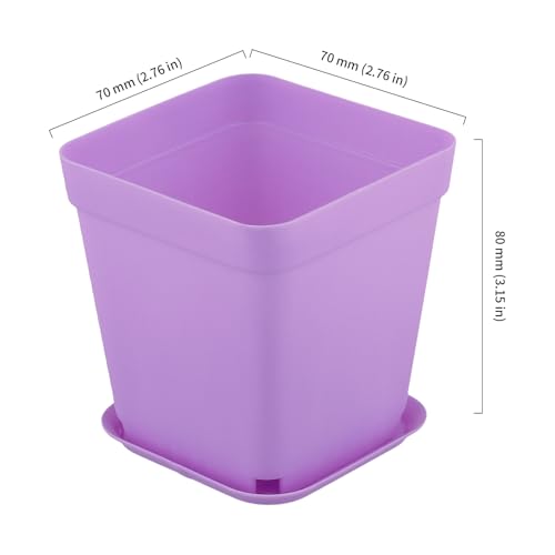 HOIGON 100 Pack 3 Inch Square Nursery Pot, 5 Colors Durable Thickened Plastic Nursery Pots with Drain Holes and Saucers, Small Square Planting Containers for Flower Tomatoes Basil - color: Black, Purple, Green, Pink,yellow