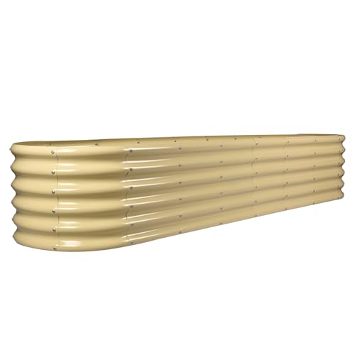 Land Guard 8×2×1.5ft Galvanized Raised Garden Bed Kit, Raised Garden Boxes Outdoor, Oval Metal Raised Garden Beds for Vegetables, Cream Yellow - color: Cream Yellow, size: 8x2x1.5ft