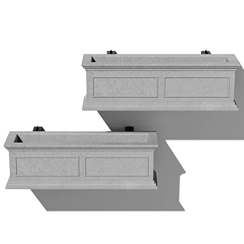 Veradek Brixton Series Plastic Railing Planter - Rectangular Planter for Outdoor Deck/Balcony | Crack-Resistant with Adjustable Rail Attachment | Classic Estate Design for Herbs, Succulents, Flowers - color: Gray, size: 11"H x 11"W x 36"L - 2 Pack