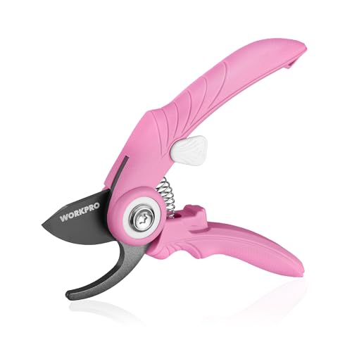 WORKPRO 6.9" Bypass Pruning Shears Gardening Scissors with SK5 Blade, Pink - color: Pink
