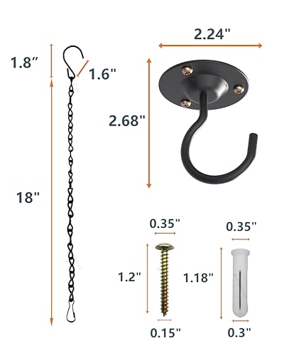 NACETURE Heavy Duty Plant Ceiling Hooks with Chain, Black, 3 Pack - color: Black With Chain