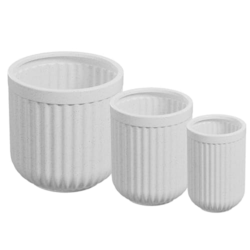 Beuta Large Poly Planters for Outdoor Plants - Set of 3, 15/18/20 Inches - USA Made - Outdoor Planters for Porch - Tall Planter for Outdoor & Indoor Plants | Large Indoor Plant Pot - Limewash - color: Fluted - Limewash