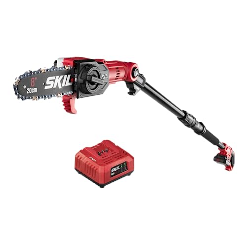 SKIL PS4563B-10 PWR CORE 20 8" 20V Pole Saw Kit, Includes with 2.0Ah Lithium Battery and Charger, Red - style: 20V 8" Pole Saw Kit