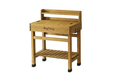 VegTrug Deluxe Cedar Potting Bench, Natural - Outdoor Workstation with Removable Metal Tray, Built-in Shelves & Storage for Gardening, Repotting, Seed Starting, Patio & Greenhouse Use