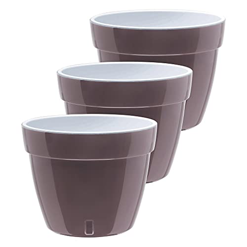 Gardenera 7.1" ASTI Self Watering Planter (Set of 3) in Shade/White - Modern Flower Pot with Water Level Indicator for All House Plants, Flowers, Herbs, Succulents and Hanging Plants - color: Shade/White - Set of 3, size: 7.1 Inch