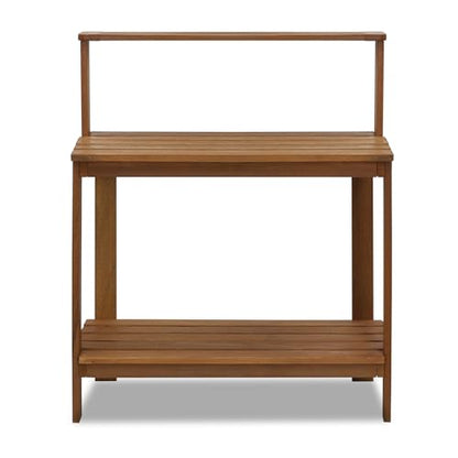 Furinno TIOMAN Potting Bench with Storage, Outdoor Potting Bench Table, Garden Workstation, with Shelves for Gardening, Potting, Planting, Light Wood