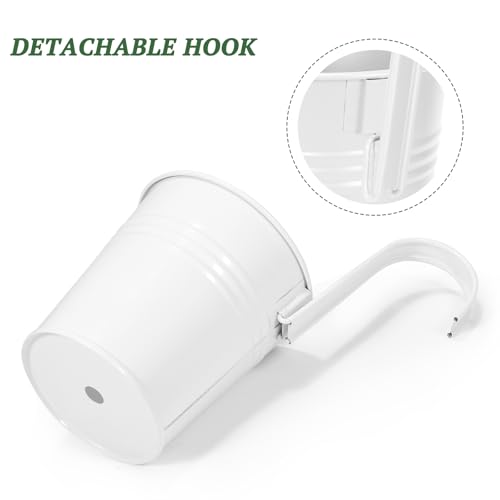 HowRU Metal Iron Flower Pots for Railing Fence Hanging Bucket Pots(5 Pcs) and Hanging Flower Pots Metal Iron Bucket Planter(10 Pcs) (White) - color: White