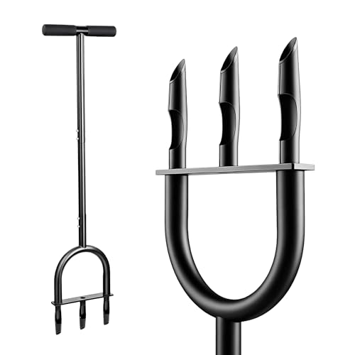 Manual Lawn Core Aerator Tool – Heavy Duty Hand Soil Aerator with 3 Hollow Tines, Pre-Assembled Lawn & Garden Plug Remover for Grass Growth & Soil Improvem