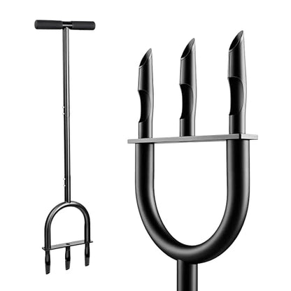Manual Lawn Core Aerator Tool – Heavy Duty Hand Soil Aerator with 3 Hollow Tines, Pre-Assembled Lawn & Garden Plug Remover for Grass Growth & Soil Improvem