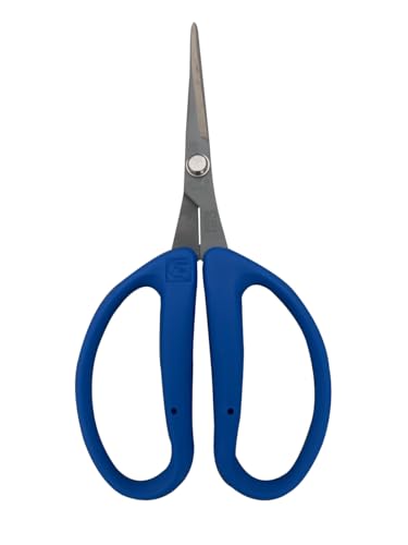 CHIKAMASA CRI-550SRF(Blue), The Specialty Trimming Precise Scissors, Stainless Steel with Fluorine Coating, Curved Blade for Trimming, harvesting vegetables and fruit, wide gardening use. - color: Silver/Blue