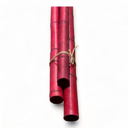 Pack of 3 Bamboo Sticks - 6 Feet Long Natural Thick Bamboo Poles - 1.5 in Diameter - Garden Stakes (Red) - color: Red