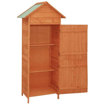 Outdoor Garden Storage Cabinet, 2-Door Wooden Tool Shed with 4 Shelves for Patio and Backyard, Rustic Brown Vertical Organization Unit, 16.7 x 31.1 x 74.8 Inches