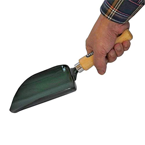 Garden Helper Soil Scoop Garden Tool, Large Loose Soil Scooper Tool for Transplanting and Gardening, Heavy Duty Japanese Steel Balde, Wood Handle, Made in Japan - style: Soil Scoop