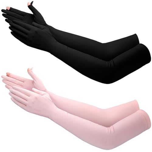 Jecery 2 Pairs Driving Gloves Women UV Protection Long - color: Black, Pink