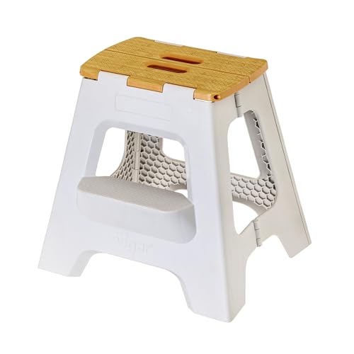 Vigar Compact Folding Step Stool, 16 in 2 Step, Gray Bamboo Print - color: Gray Bamboo Print, size: 16-Inches, 2-Step Stool