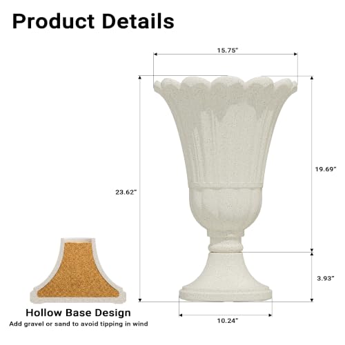 24" Tall Urn Planters Set of 2, Beige Outdoor Planter for Porch - color: Beige-petal