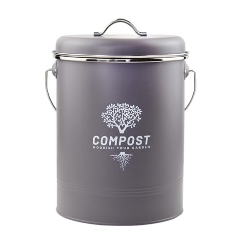 Kitchen Countertop Compost Bin, Odor Resistant Indoor Compost Bin with Lid and Charcoal Filter, Rust Resistant Coated Compost Bucket, Compost Container, Gray - color: Gray, size: Medium