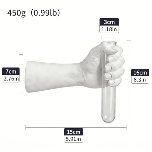 Wall Mounted Hand Vase with Glass Tube, Modern Resin Hand Flower Vase for Dried Flowers & Fresh Blooms, Nordic Minimalist Sculpture for Living Room Bedroom Bathroom Entryway Decor, White