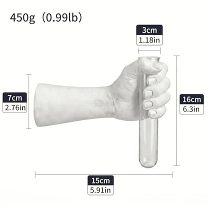 Wall Mounted Hand Vase with Glass Tube, Modern Resin Hand Flower Vase for Dried Flowers & Fresh Blooms, Nordic Minimalist Sculpture for Living Room Bedroom Bathroom Entryway Decor, White