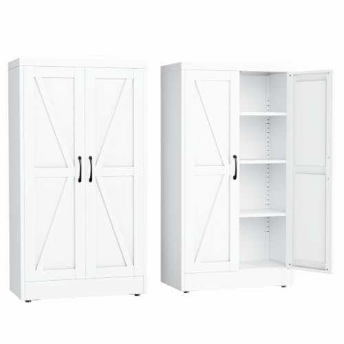 erosoei 43" H Metal Garage Storage Cabinet, Black Metal Pantry Cabinet with 2 Doors, Locker Steel Cabinet with 3 Adjustable Shelves, Freestanding Cupboard for Garage,Office,Home,Gym,School - color: White, size: 43" NCasNLck-M