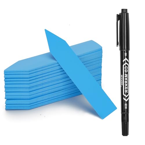 KINGLAKE Plant Labels,Plastic Plant Labels 4 Inch,Plant Tags,100 Pcs Nursery Garden Labels Plant Markers for Outdoor Garden Waterproof,Plants Name Tags Stake Tags Blue with Marking Pen - color: Blue