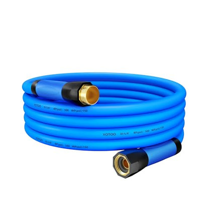 YOTOO Heavy Duty Hybrid Short Garden Hose, Lead in Water Hose 5/8-Inch by 10-Feet 150 PSI, Kink Resistant, All-Weather Flexible with Swivel Grip Handle and 3/4" GHT Solid Brass Fittings, Blue - size: 10 FT