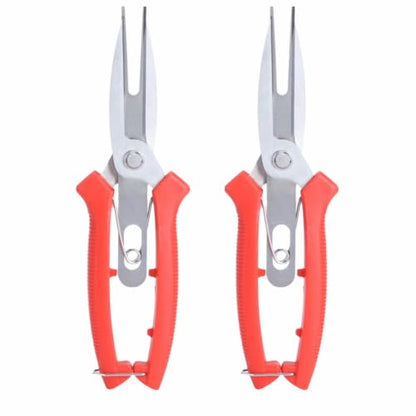 2 Pcs Pruning Shears, Stainless Steel Straight Pointed with Safety Lock, Red Ergonomic Handle,7.7Inch for Flowers Fruit Trees Small Branches Yard Maintenance