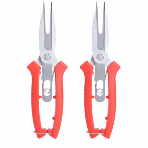 2 Pcs Pruning Shears, Stainless Steel Straight Pointed with Safety Lock, Red Ergonomic Handle,7.7Inch for Flowers Fruit Trees Small Branches Yard Maintenance