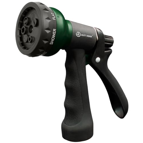 AUTOMAN Garden Hose Nozzle, Water Sprayer Nozzle with 7 Adjustable Watering Patterns,Slip Resistant Nozzle for Plants,Lawn,Washing Cars,Window Cleaning,Showering Pets & Outdoor Fun. - color: Green