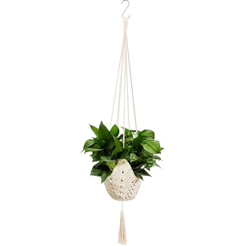 Shappy 1 Pack Boho Macrame Plant Hanger for Indoor - color: White, size: Style A