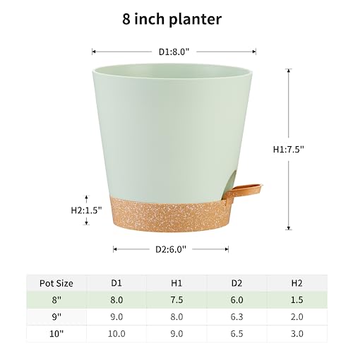 FaithLand 2-Pack 8 Inch Planter Pots for Indoor Outdoor Plants, Self Watering Flower Pots with Deep Reservoir, Green with Terracotta … - color: Green With Terracotta, size: 8 Inch