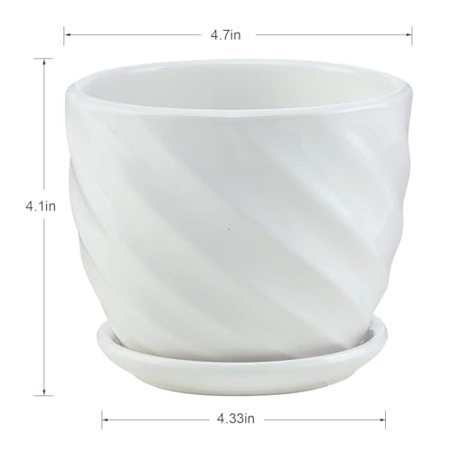 sietpoek 4.7” Ceramic Plant Pots with Drainage and Saucer 4PCs White - size: 4.7 Inch