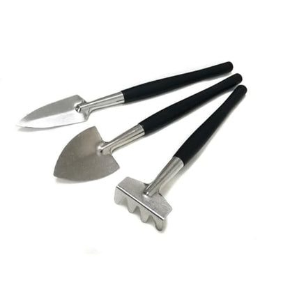 2 Sets Garden Tool Set Mini Gardening Tool Kit Garden Shovel Garden Rake Garden Trowel with Stainless Steel Head and Plastic Handle for Plant, Black
