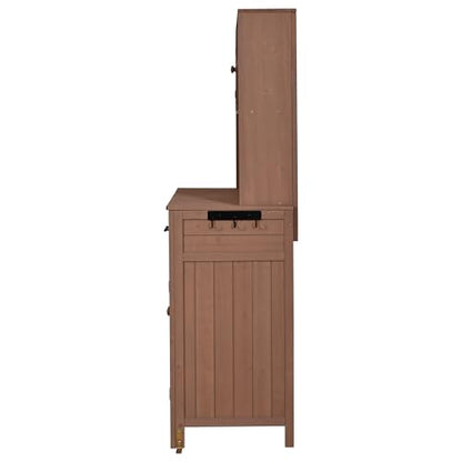 Merax Outdoor Garden Potting Bench with Hutch, 65" H Solid Fir Wood Patio Garden Workstation Tabl with Large Countertop, Adjustable Shelves, Door Rack, Side Hook and Drawer, Brown - color: Brown