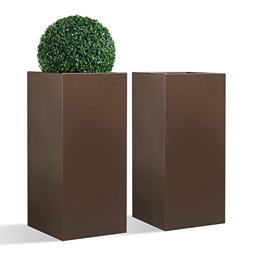 14Lx14Wx30H Rust-resistant Metallic Outdoor Indoor Tall Planter Set of 2 - color: Espresso