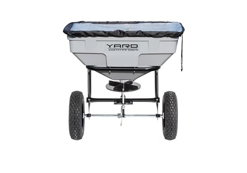 Yard Commander - 125 LB Tow Behind Lawn & Garden Broadcast Spreader - Seed, Fertilizer, Salt, Ice Melt - Premium Aluminum Cast Gears - Gate Lever for Easy Spread Control