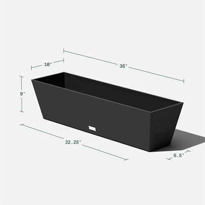 Veradek Pure Series Window Box Planter - Tapered Outdoor Planter - color: Black, size: 36 inch